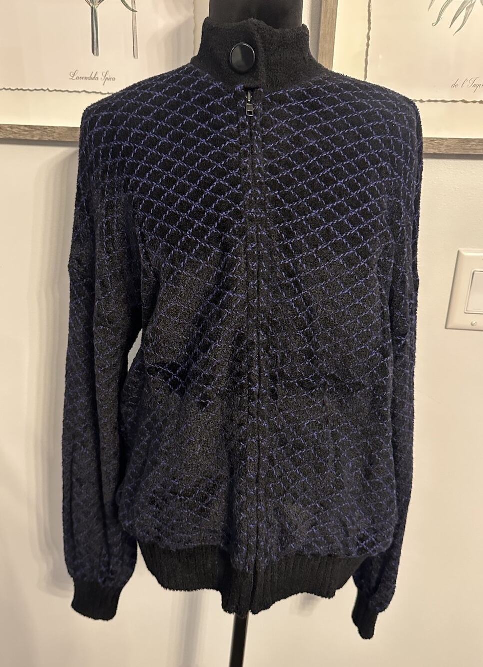 Vintage St. John Sport Zip Sweater Jacket Made in USA BlacK/Purple Knit Sz.Small